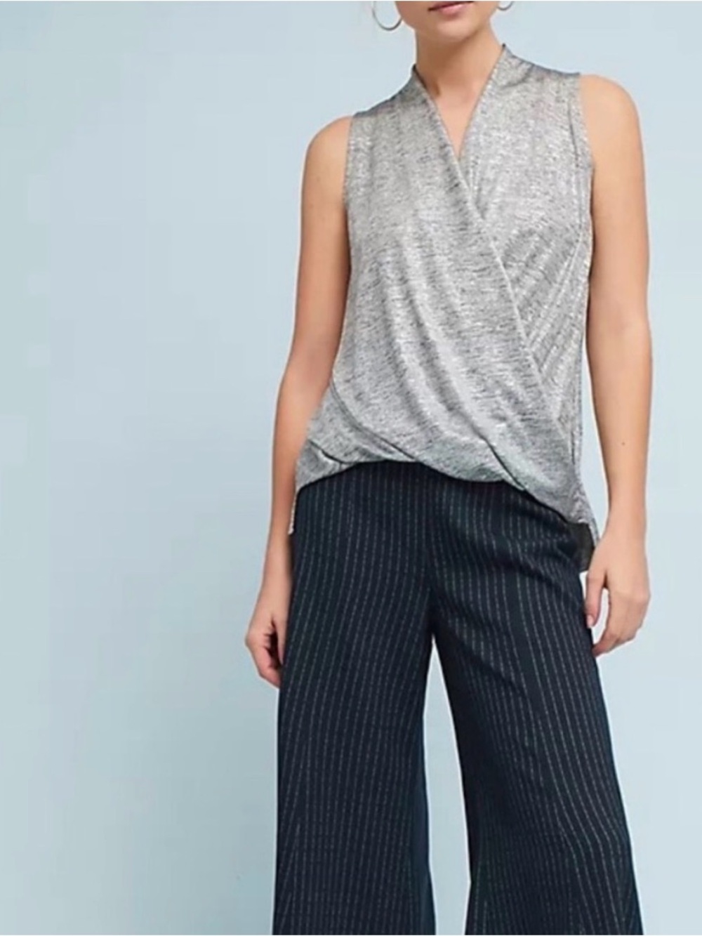 Anthropologie Akemi + Kin Metallic Draped Sleeveless Wrap Top, Women’s Small